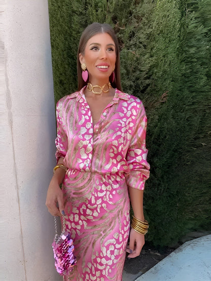 Maj | Elegancka satynowa sukienka koszulowa